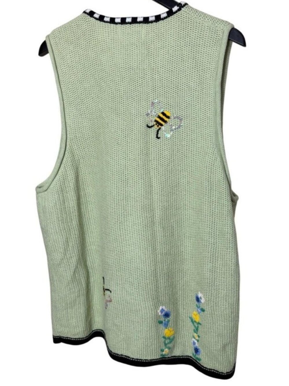 QUACKER FACTORY Vintage Bumblebee & Flower Embroidered Sweater Vest - Size 1X - Picture 2 of 8